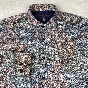 Visconti Black Dress Shirt Mens Large Multicolor Paisley Long Sleeves